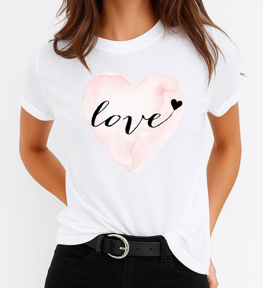 Tricou Alb Dama din Bumbac 100% - Love Heart