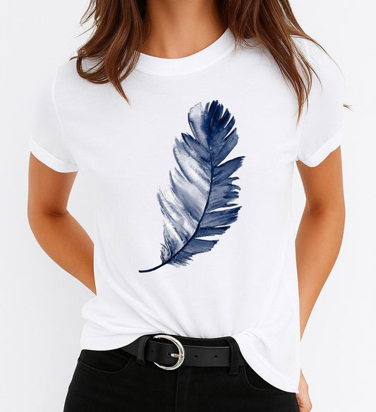 Tricou Alb Dama din Bumbac 100% - Blue