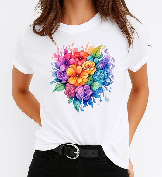 Tricou dama din bumbac 100% Color Flowers 2