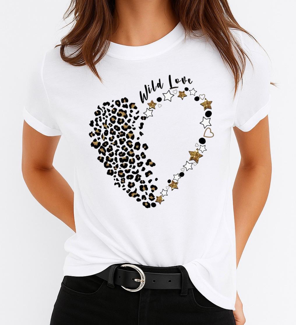 Tricou Alb Dama din Bumbac 100% - Wild Love