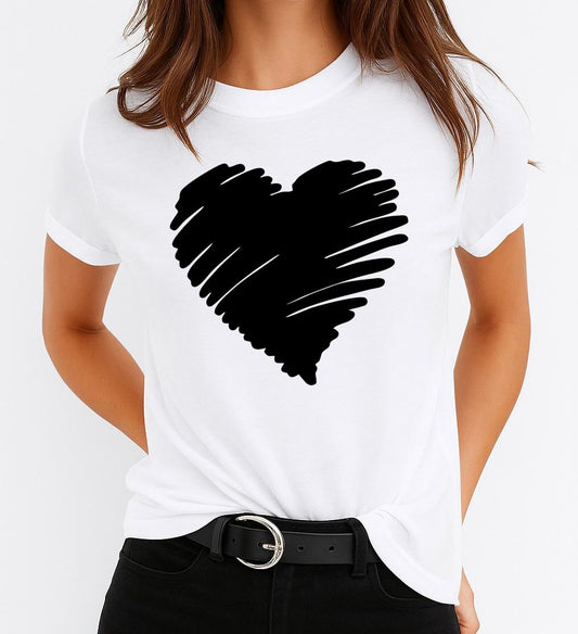 Tricou Alb Dama din Bumbac 100% - Black Heart - MonCherie