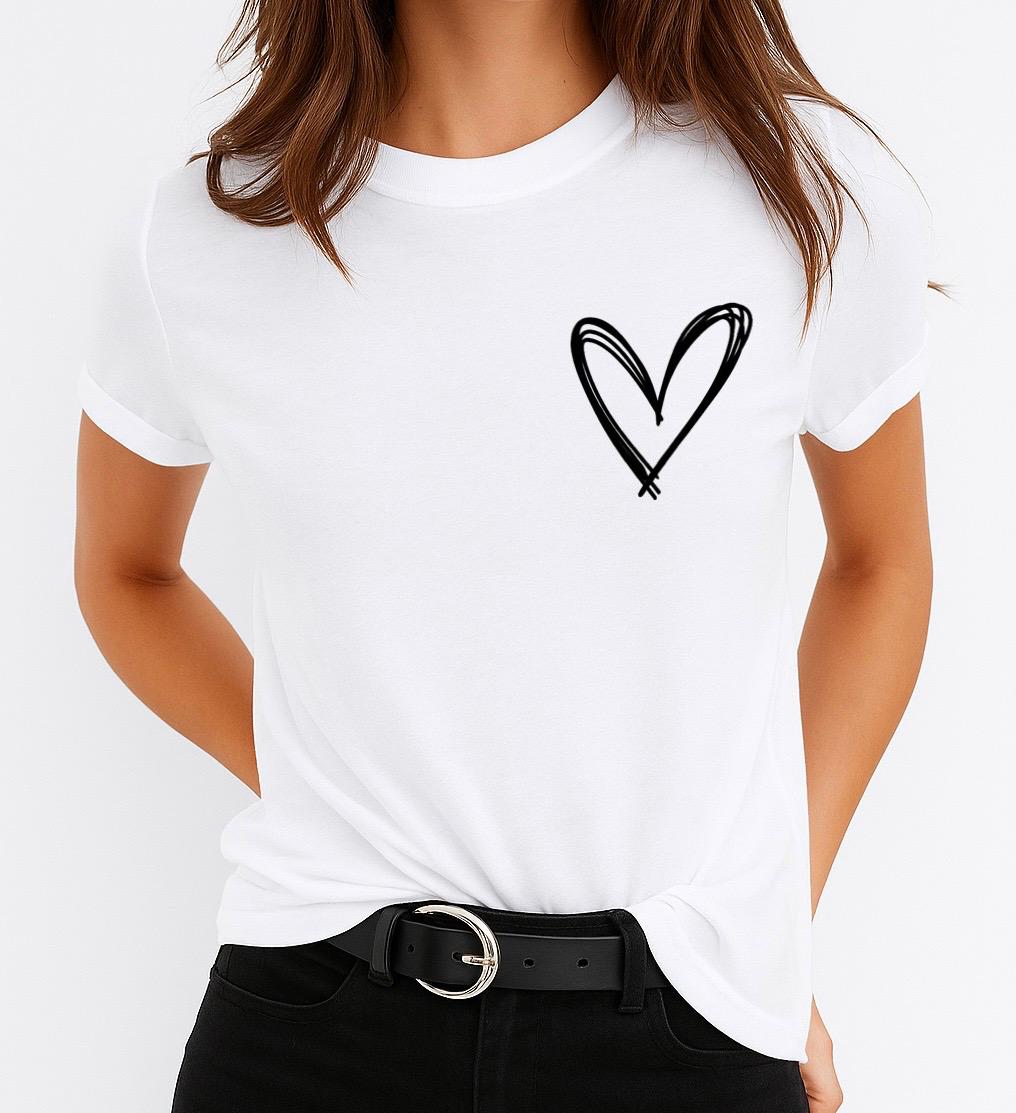 Tricou Alb Dama din Bumbac 100% - Heart Pocket