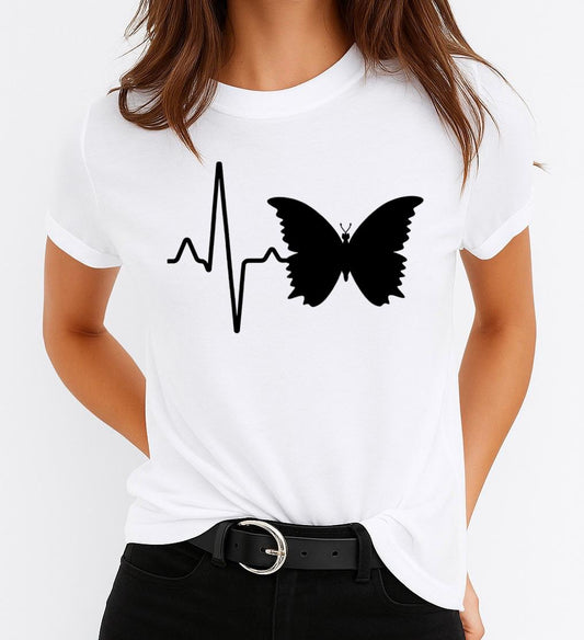 Tricou dama din bumbac 100% Fluture Negru