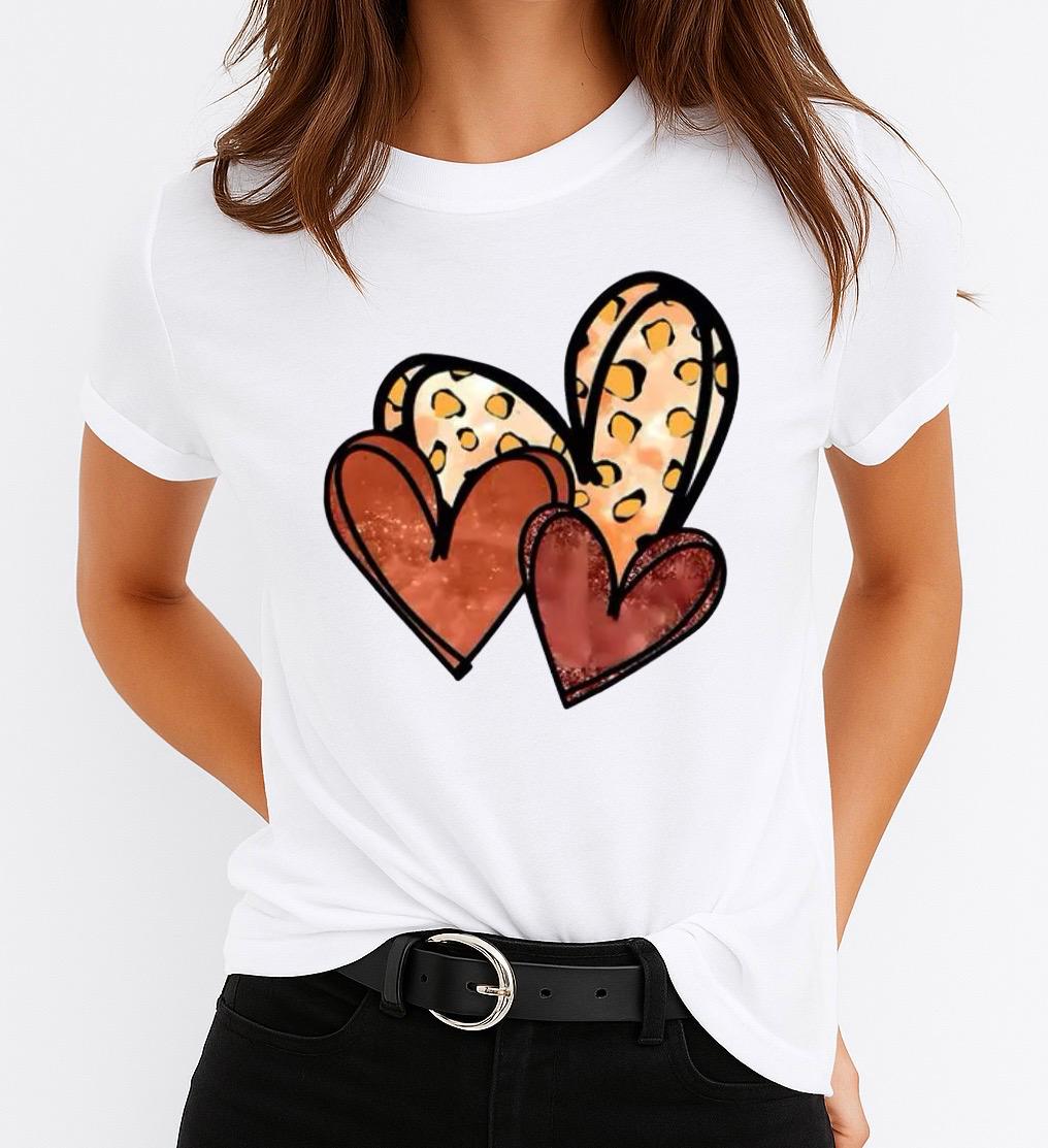 Tricou Alb Dama din Bumbac 100% - 3 Color Hearts