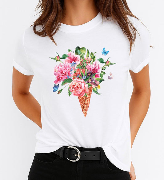 Tricou dama din bumbac 100% Flower Ice Cream