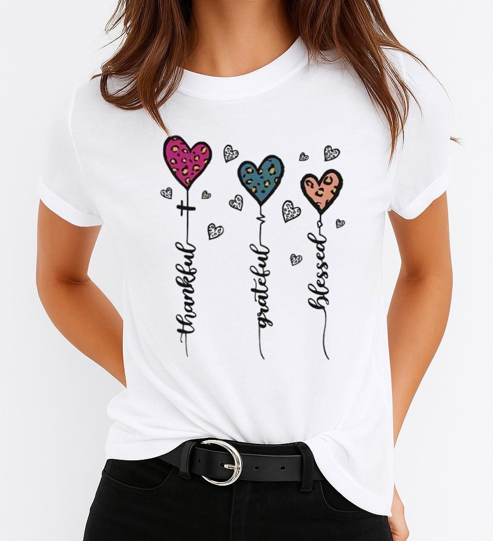 Tricou Alb Dama din Bumbac 100% - Thankful