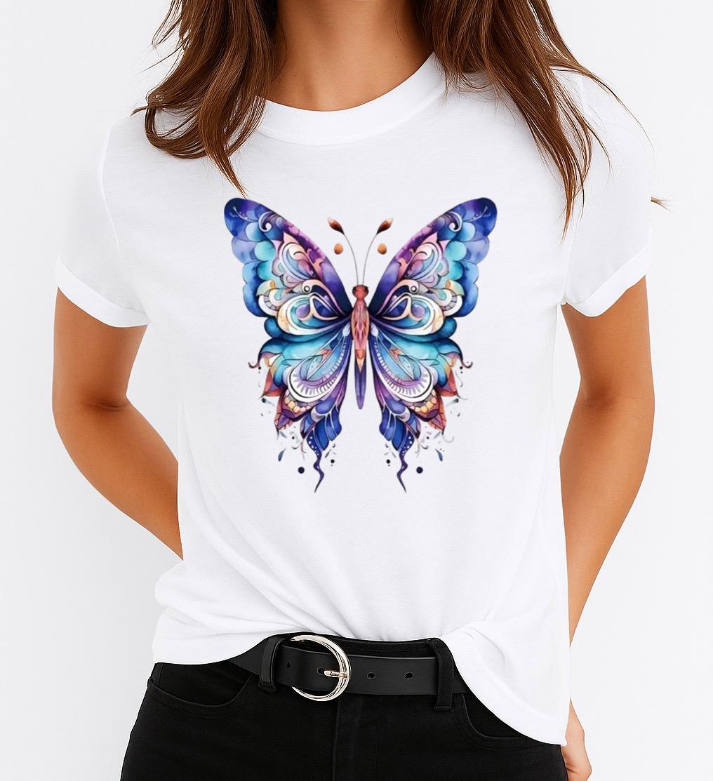 Tricou dama din bumbac 100% Blue Nice Butterfly