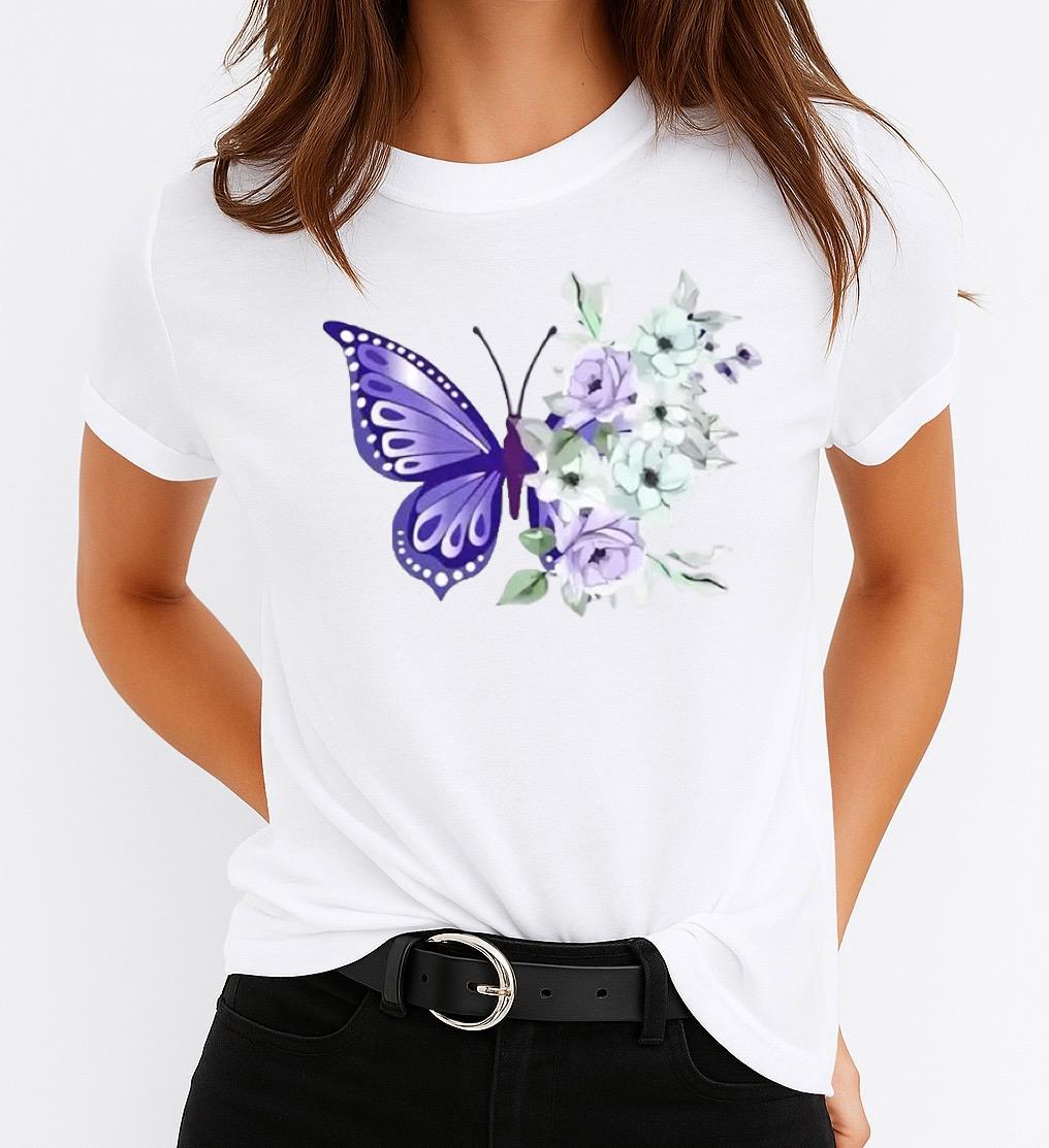 Tricou dama din bumbac 100% Flower Butterfly