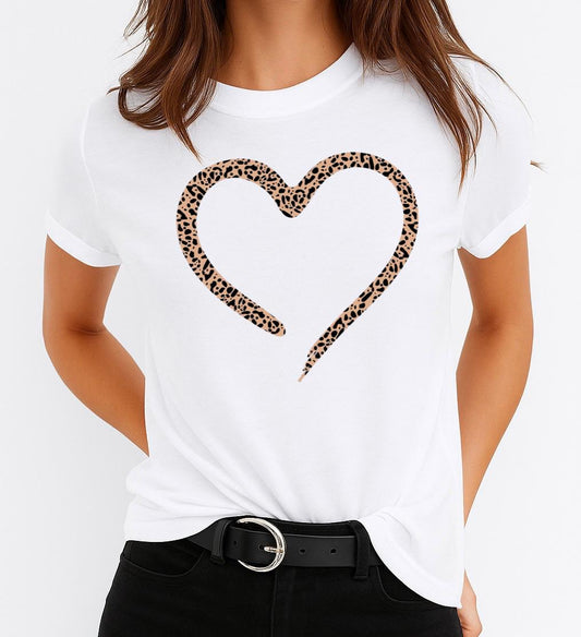 Tricou Alb Dama din Bumbac 100% - Animal Print Heart - MonCherie