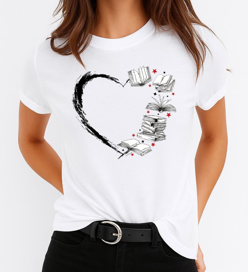 Tricou Alb Dama din Bumbac 100% - Heart Books