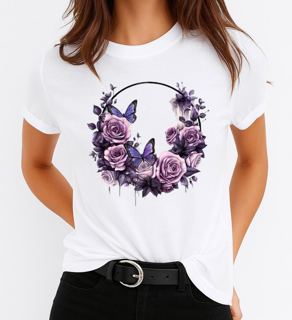 Tricou dama din bumbac 100% Mov Flowers
