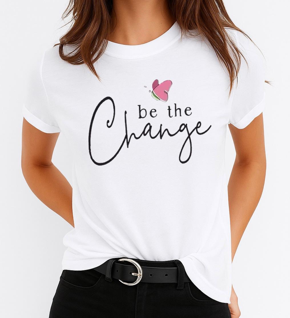 Tricou Alb Dama din Bumbac 100% - Be the Change
