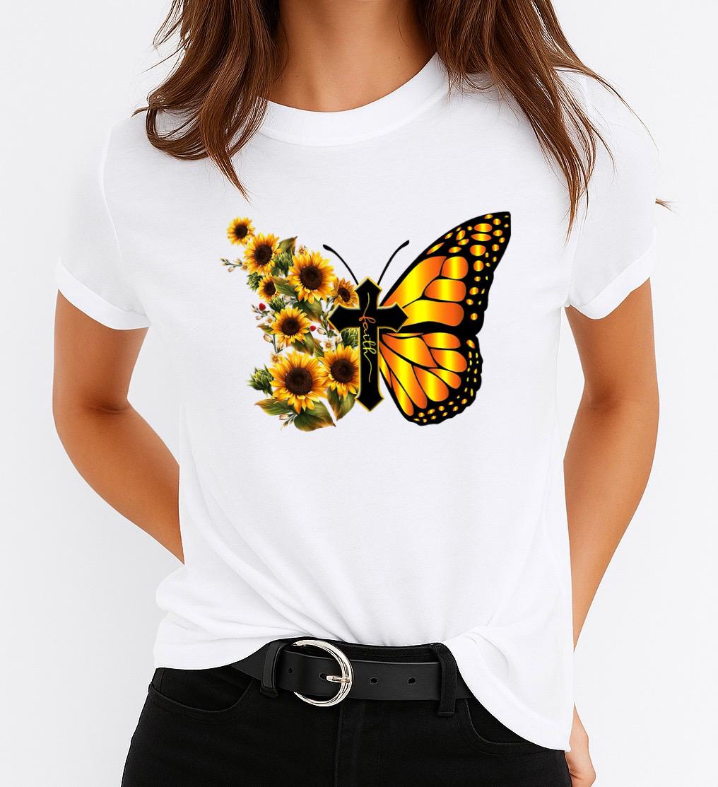 Tricou dama din bumbac 100% Fluture Galben