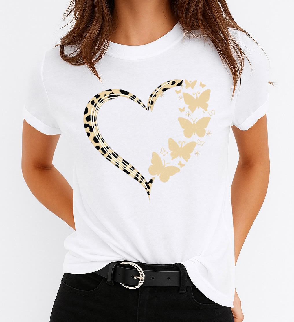 Tricou Alb Dama din Bumbac 100% - Gold Heart