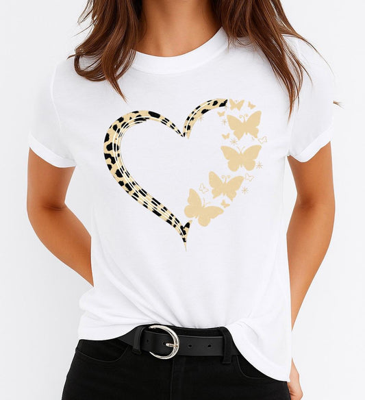 Tricou Alb Dama din Bumbac 100% - Gold Heart - MonCherie