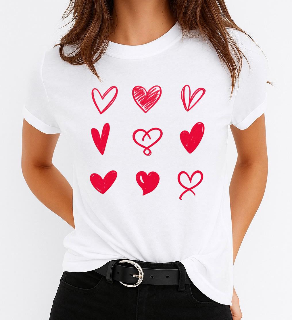 Tricou Alb Dama din Bumbac 100% - 9 Red Heart