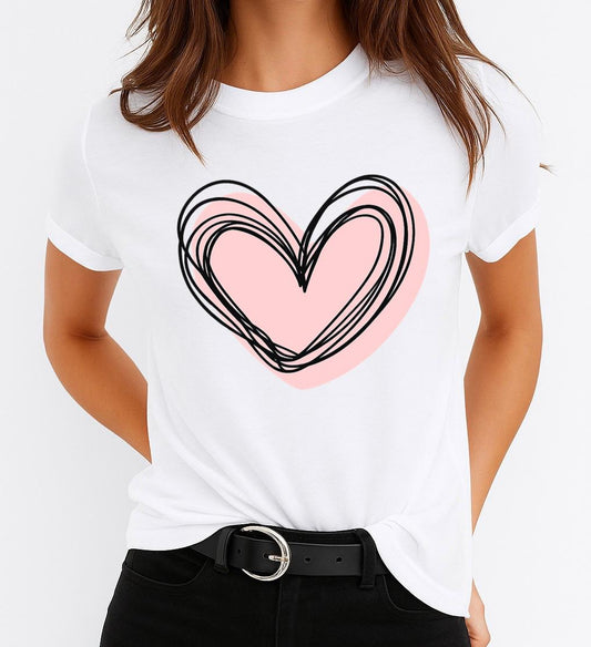 Tricou Alb Dama din Bumbac 100% - Rose Heart - MonCherie
