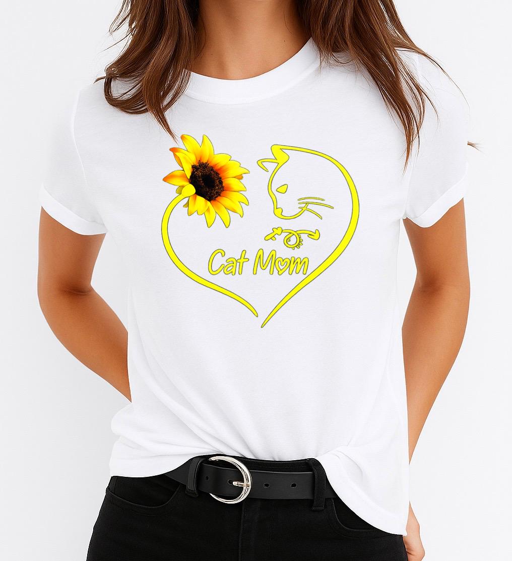 Tricou Alb Dama din Bumbac 100% - Cat Mom