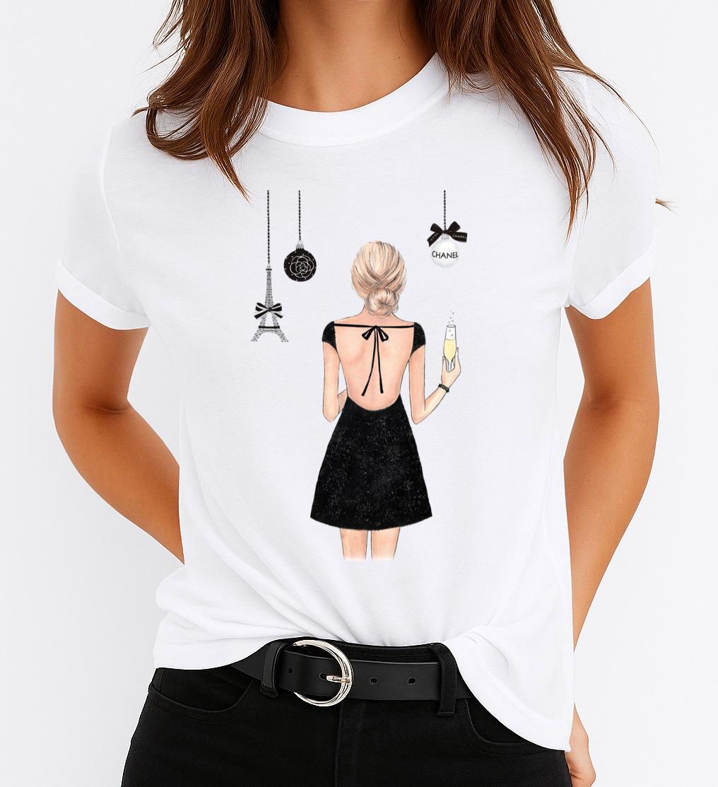 Tricou Alb Dama din Bumbac 100% - Black Dress
