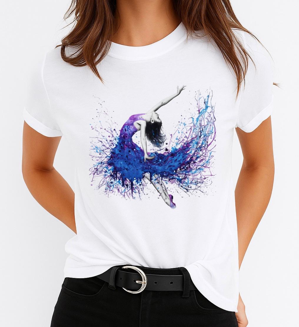 Tricou Alb Dama din Bumbac 100% - Blue Dress - MonCherie