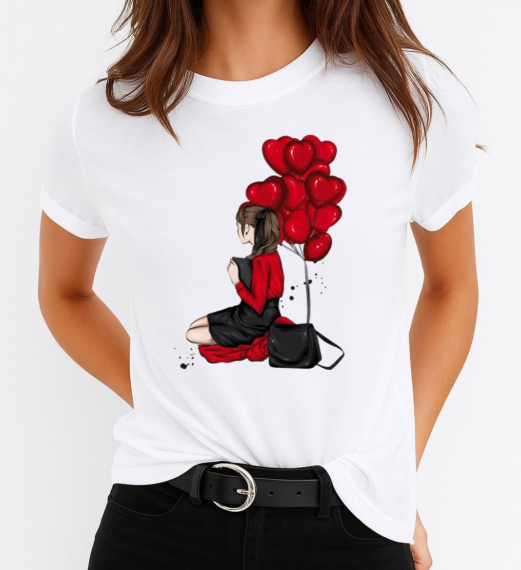 Tricou Dama Baloane Rosii – Bumbac 100%
