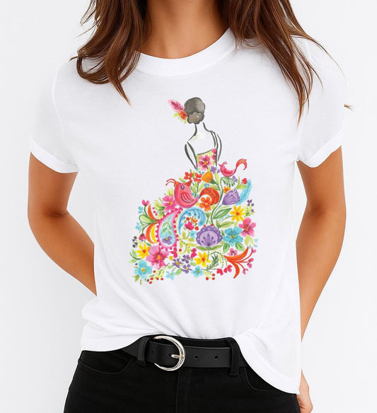 Tricou Alb Dama din Bumbac 100% - Multicolor Dress