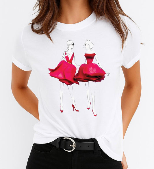 Tricou Alb Dama din Bumbac 100% - 2 Dress Red