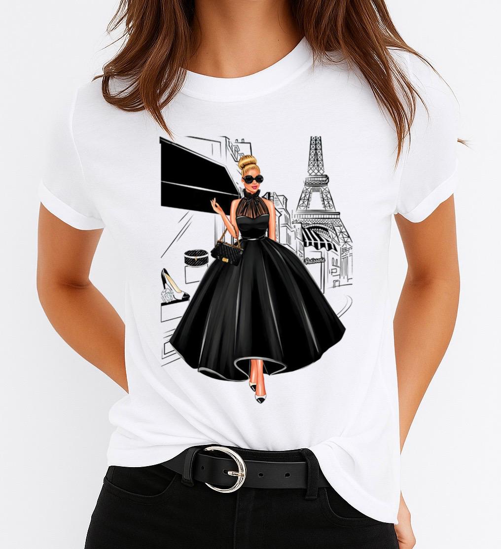 Tricou Alb Dama din Bumbac 100% - Black Dress 2
