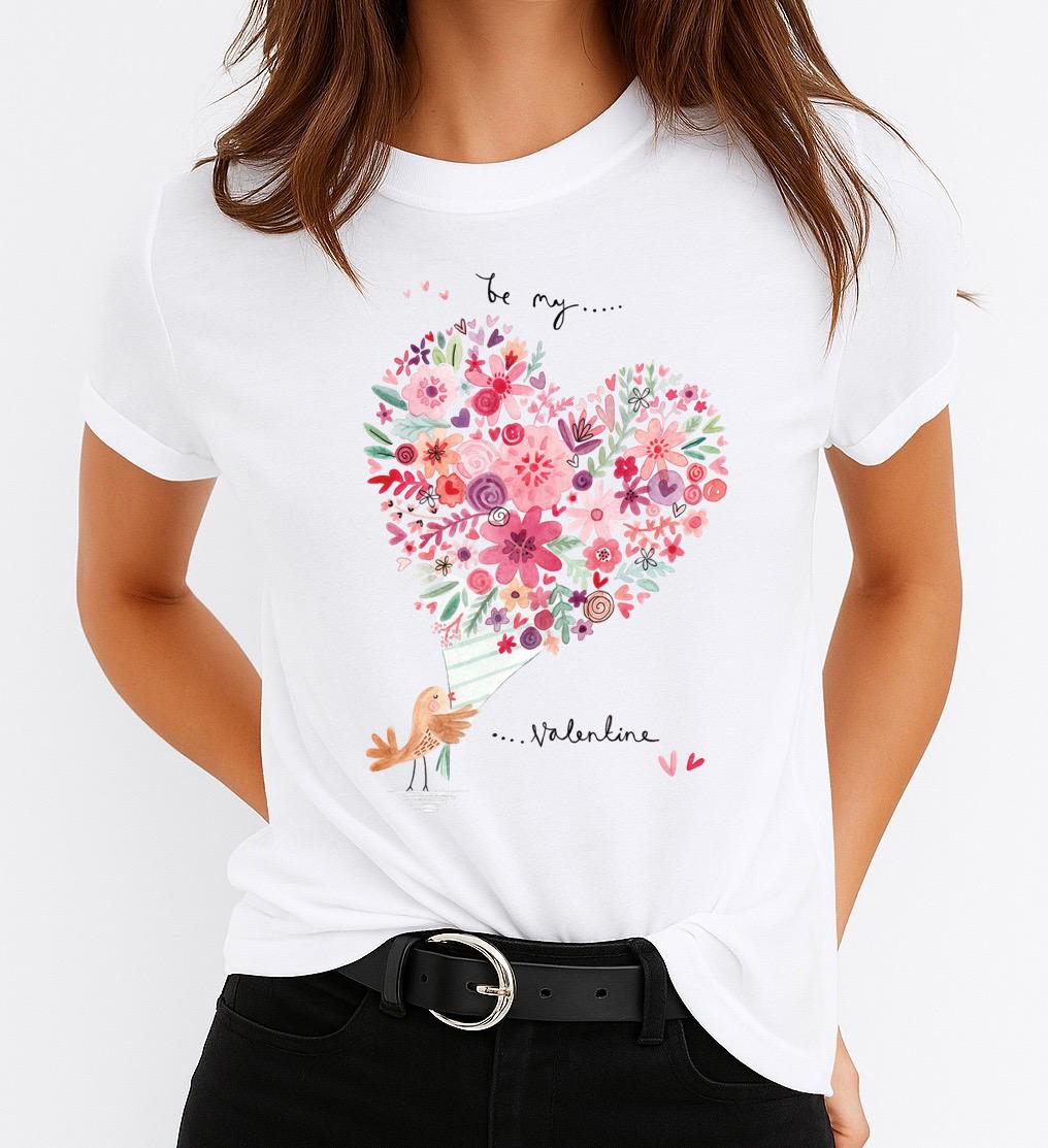 Tricou Alb Dama din Bumbac 100% - Be My Valentine - MonCherie