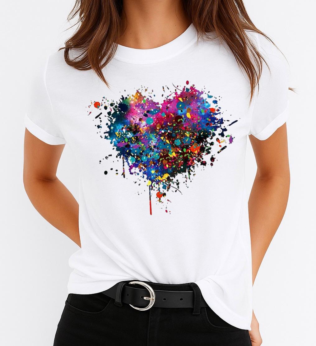Tricou Alb Dama din Bumbac 100% - Love is Abstract - MonCherie