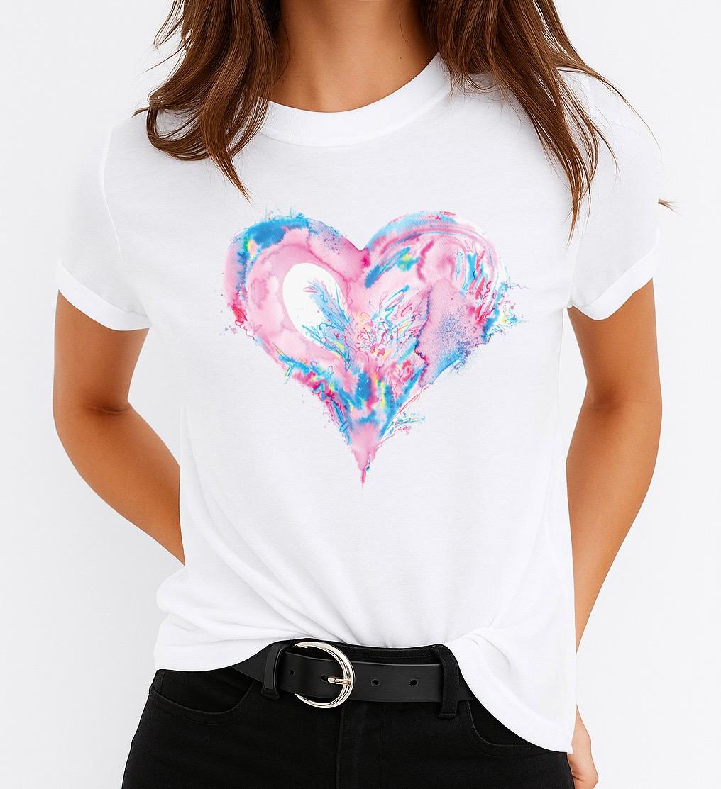 Tricou Alb Dama din Bumbac 100% - Heart 6 - MonCherie