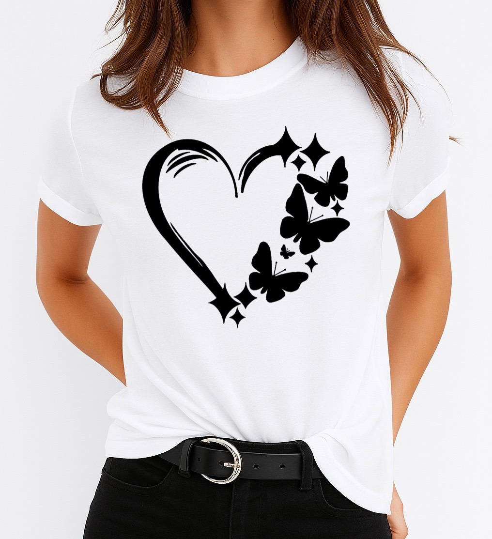 Tricou Alb Dama din Bumbac 100% - Black Heart