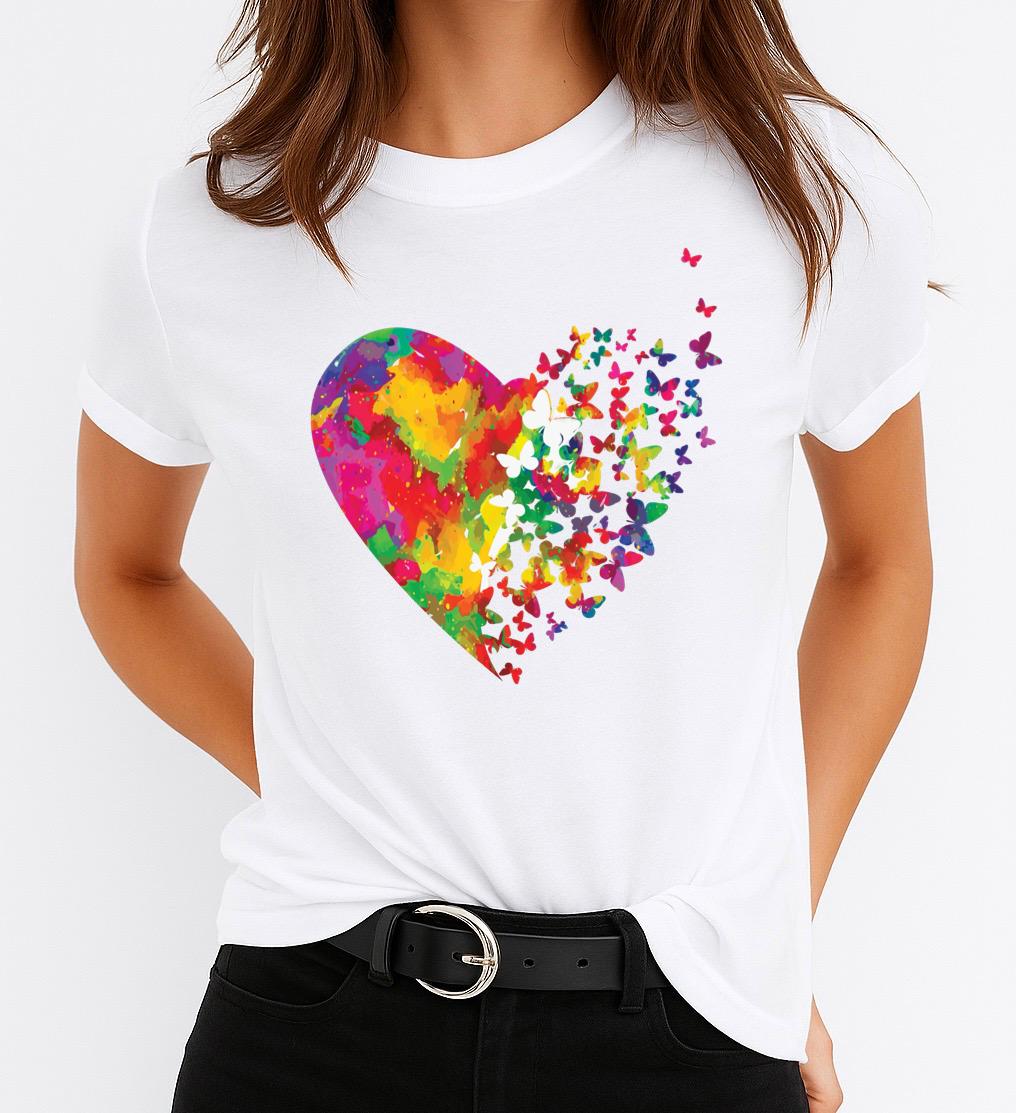 Tricou Alb Dama din Bumbac 100% - Spring Heart