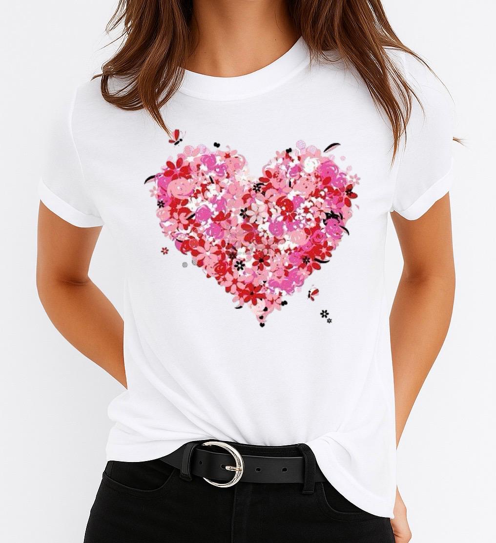 Tricou Alb Dama din Bumbac 100% - Heart 10 - MonCherie