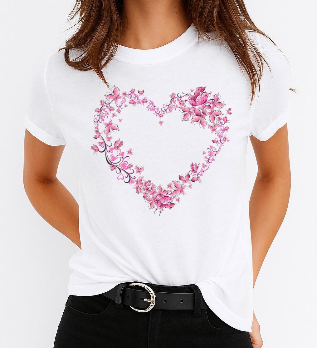 Tricou Alb Dama din Bumbac 100% - Heart 6 - MonCherie