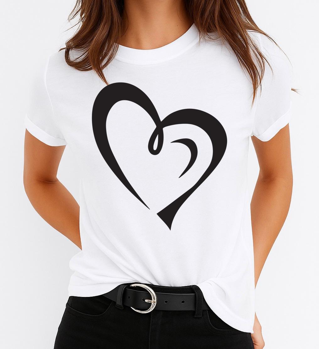 Tricou Alb Dama din Bumbac 100% - Black Heart 2 - MonCherie