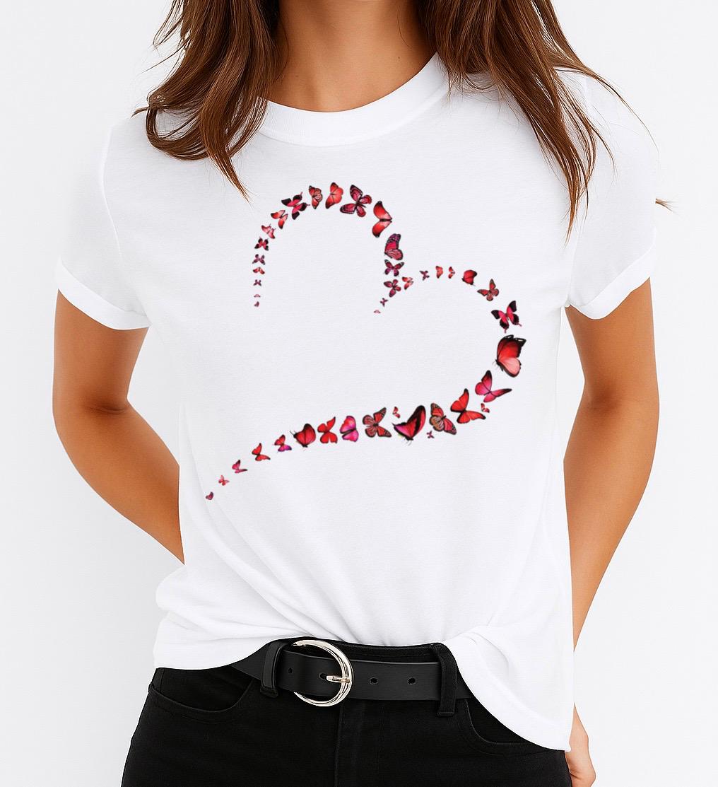 Tricou Alb Dama din Bumbac 100% - Red Heart 12 - MonCherie