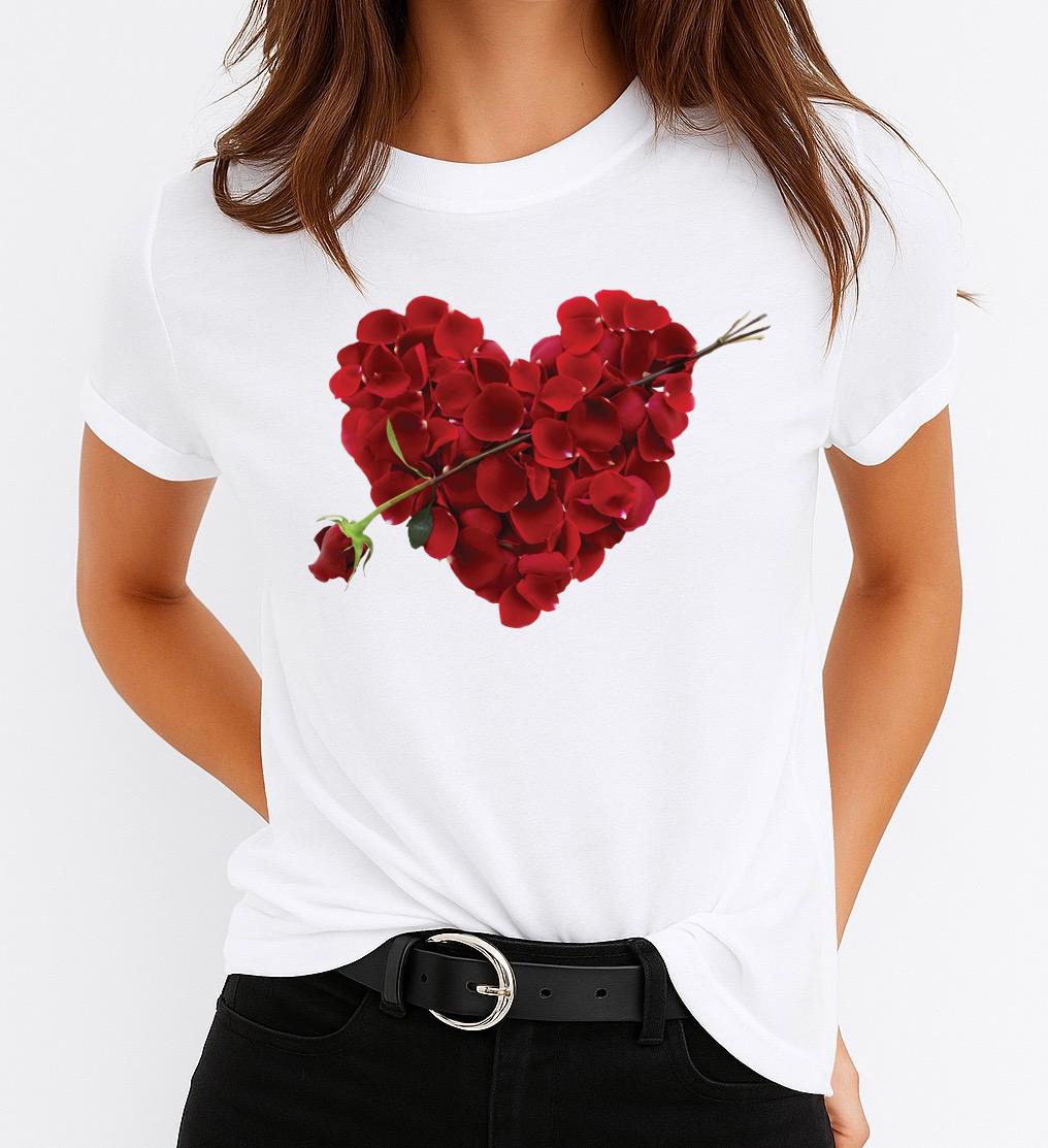 Tricou Alb Dama din Bumbac 100% - Red Heart - MonCherie