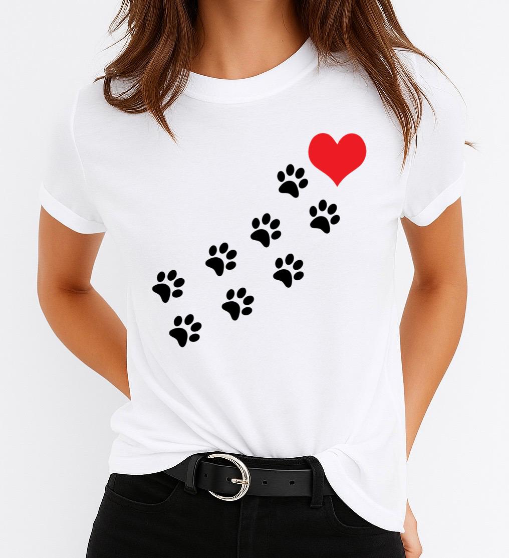 Tricou Alb Dama din Bumbac 100% - Small Heart Red