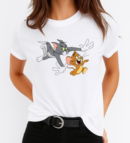 Tricou Alb Dama din Bumbac 100% - Tom & Jerry