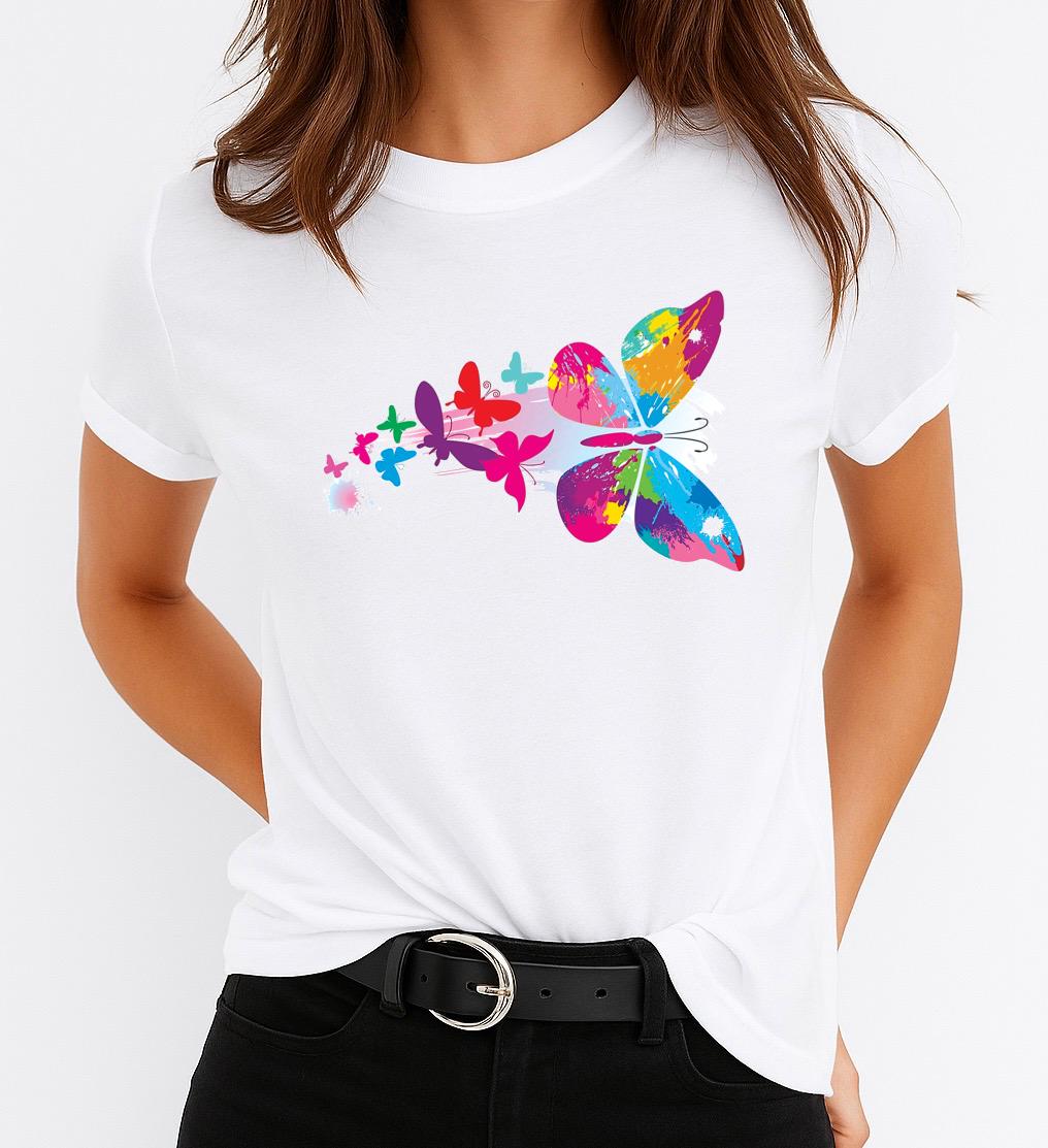 Tricou Alb Dama din Bumbac 100% - Nice Butterfly