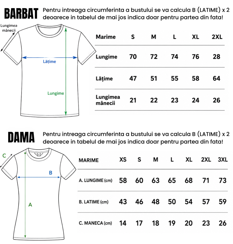 Tabel de mărimi Set Tricouri Cuplu din Bumbac 100% - Everything 2