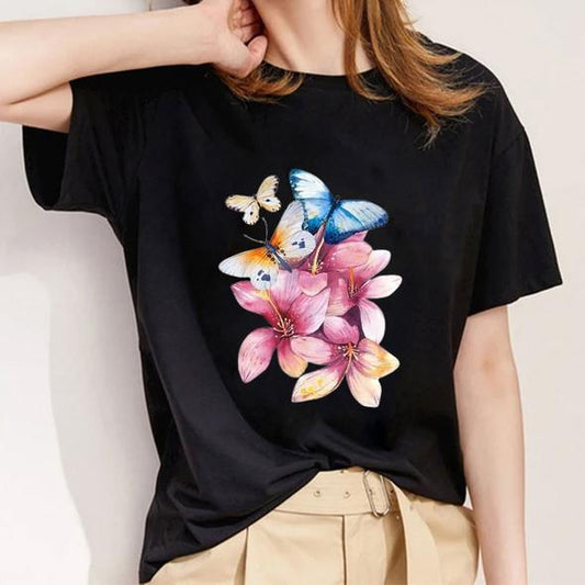 Tricou Negru Spring Flowers (6709145370808)