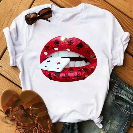 Tricou White Red Lips (6616875335864)