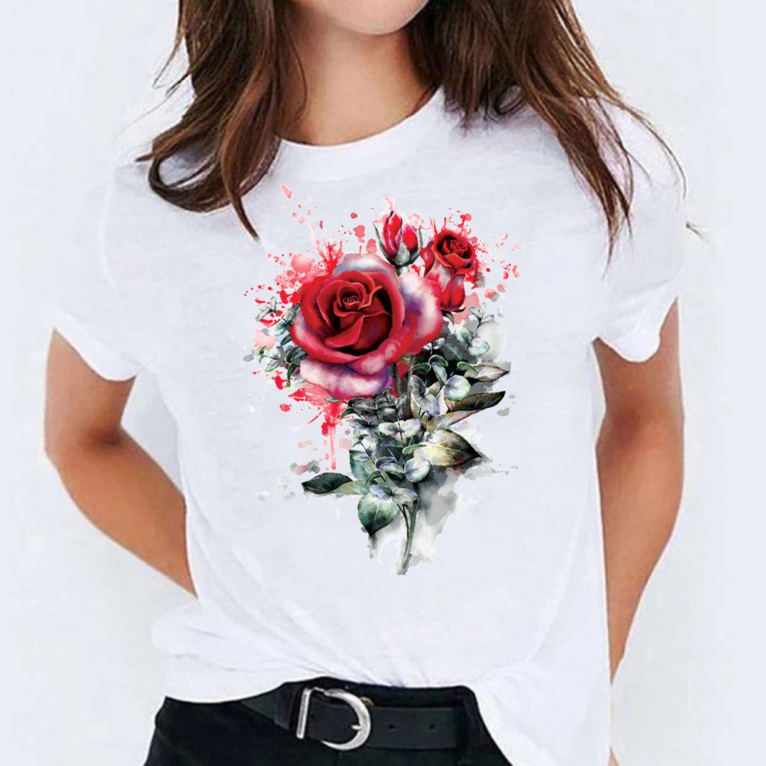 Tricou 2 Red Flowers 2 (6699068424376)