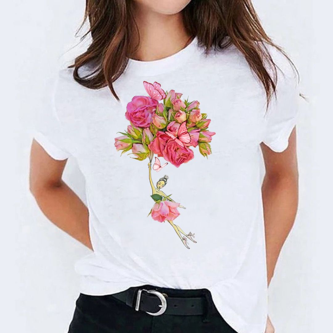 Tricou dama din bumbac 100% Flower 10 Butterfly