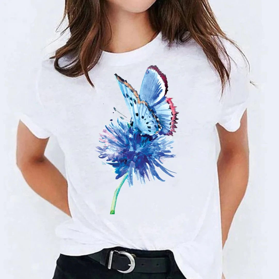 Tricou dama din bumbac 100% Butterfly Blue - Lichidare stoc