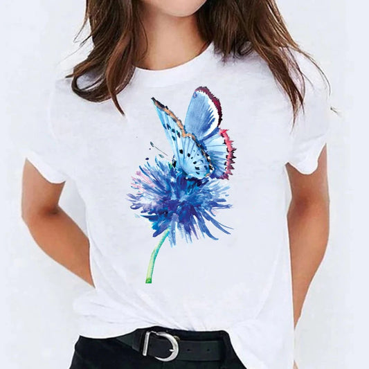 Tricou dama din bumbac 100% Butterfly Blue - Lichidare stoc
