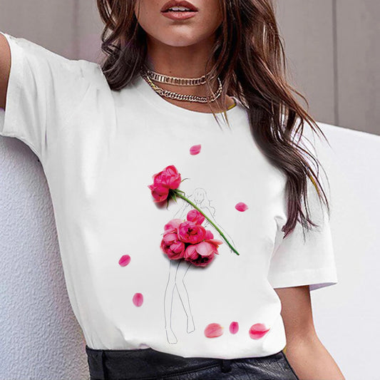 Tricou dama din bumbac 100% Roses - Lichidare stoc