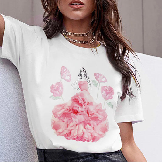 Tricou dama din bumbac 100% Flower Dress - Lichidare stoc